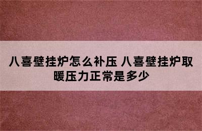 八喜壁挂炉怎么补压 八喜壁挂炉取暖压力正常是多少